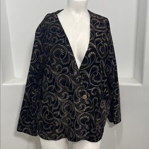 Jeri Marque Vintage Women’s  Black & Gold Patterned Classic Blazer Jacket Sz 44